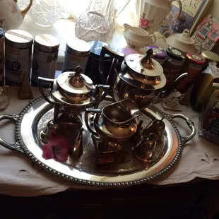 Antique tea set and tea selection