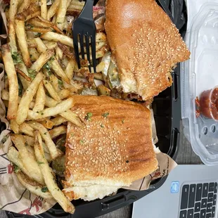 Corktown BBQ Beef sandwich w/ garlic cilantro fries