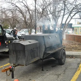 Detroit BBQ Co smoker out behind Treat Dreams during their Spring BBQ Bash event