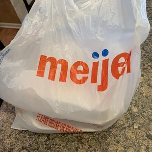 a plastic bag with the word meija on it