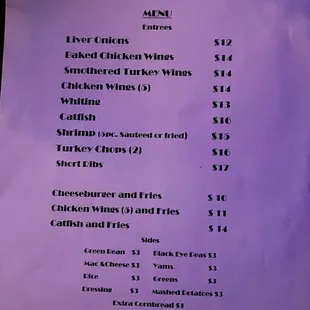 This is the menu offered on Tuesday. Stop by and check out the place the food is awesome!!!