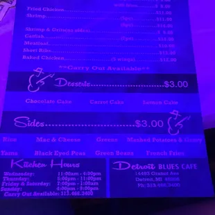 the price of the menu