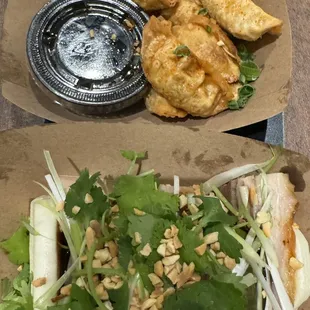 Crispy pot stickers &amp; pork bao buns