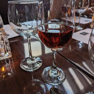 two glasses of wine on a table