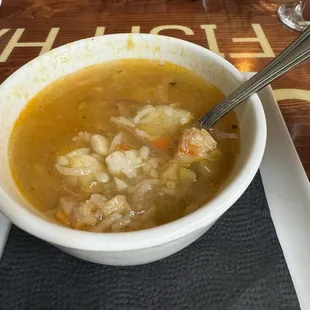 Thai shrimp soup with basil and rice is sooo good