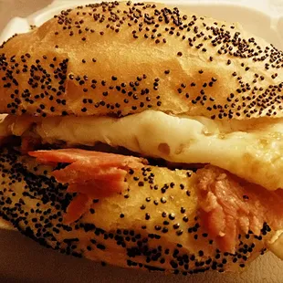 breakfast sandwich: Corned Beef, Egg &amp; Cheese Sandwich on kaiser roll. 8am-10:30am breakfast is served here. OUTSTANDING!