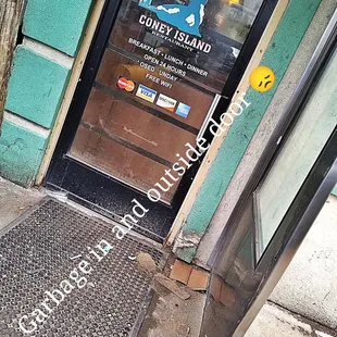 Disgusting nasty outside and inside door from rear parking lot