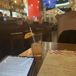 menu and drink on table