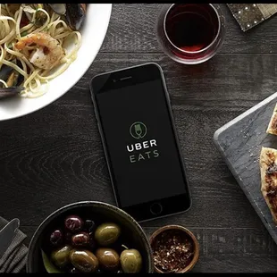 a plate of food and a phone