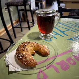 a bagel and a cup of tea
