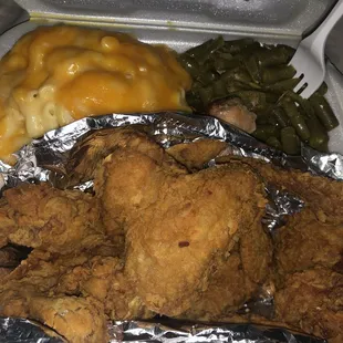 5 Fried while wings Mac and cheese greens beans and yams ... cornbread was yummy also