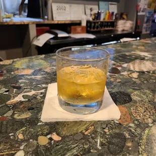 a glass of whiskey