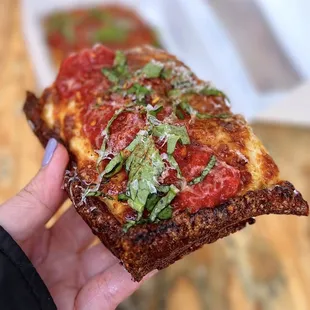 Detroit Cheese Slice (2 pc-$7) w/ chili honey (+$2)