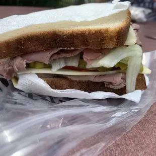 Yummy roast beef with Swiss on homemade bread