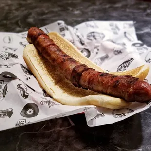 Bacon wrapped footlong hotdog..