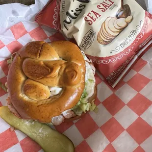 BYO - peppered turkey, provolone &amp; arugula on a pretzel bun