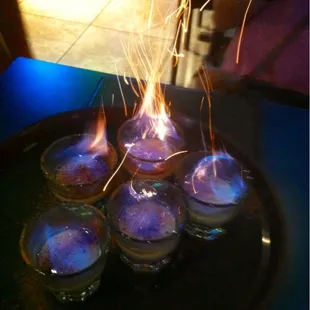 French toast shots. The cinnamon makes the sparks effect.