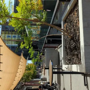 the outside of a building with a canopy