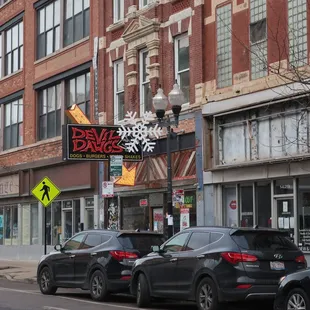 A storefront with a catchy sign.