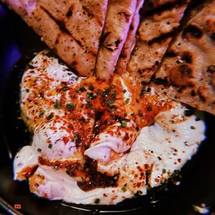 WHIPPED RICOTTA &amp; GOAT CHEESE  Pomegranate Molasses, Crispy Oregano, Preserved Citrus