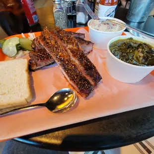 Ribs, collards potatoe salad, don&apos;t forget those pickles