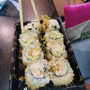 a tray of sushi