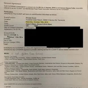 Donna V's contract.  Dinner served 6:15pm and finished 8:15 with the additional 35 entrees for a total of 185 guests.  Contract fulfilled.