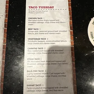 Taco Tuesday menu