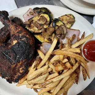 Chicken and Rib Combo Plate with dry rub - not a grain of salt or spec of flavor, but cooked perfectly.