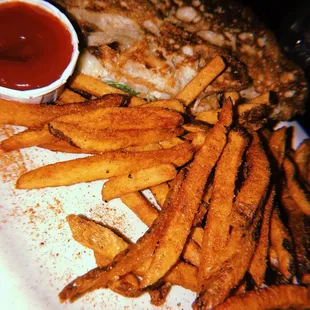 Fried Green Tomato BLT Sandwich with old bay fries