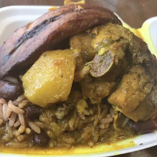 Delicious! Hot! Loved the sweet plantain! Got extra Curry for the rice and beans! Beautiful!!!