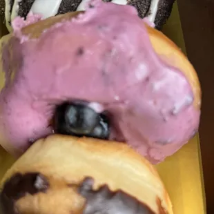 Blueberry donut and chocolate donuts (we leaked the donuts  couldn&apos;t wait!)