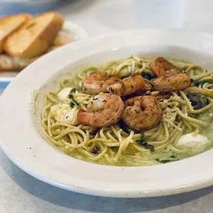 Pesto Pasta with shrimp added.