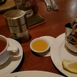 A cup of tea goes well with every meal.