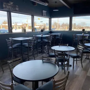 tables and chairs in a restaurant