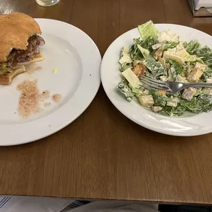 Burger and salad