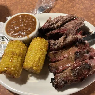 Brisket n Ribs n Fried corn on the cob n baked beans