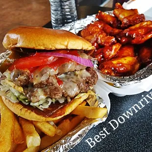 a burger and fries
