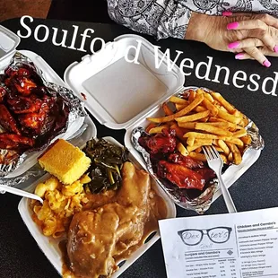 First Soulfood Wednesday Smothered Pork Chop&apos;s Mac n Collards OMG fantastic, follow the Facebook page