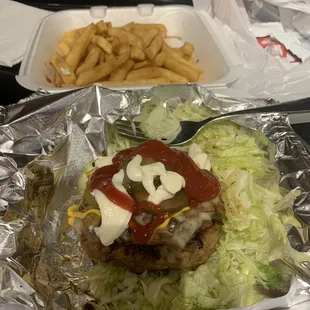 This is  Tara&apos;s Turkey Burger with Swiss grilled onions and mushrooms..no bun.