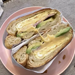 Egg, Ham and Cheese Croissant with Avocado! 10/10