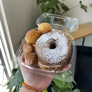 Strawberry mascarpone filled cronut with some free donut holes