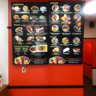 Handy menu on the wall.