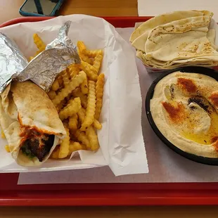 Kofta Kabab Sandwich Combo fries&amp; drink and  Hummus