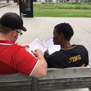 Benches provide the perfect spot for deciphering clues.
