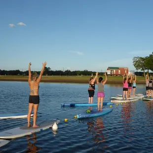 SUP Yoga classes on Lake Grapevine:  https://dfwsurf.com/paddleboard-yoga-dallas/