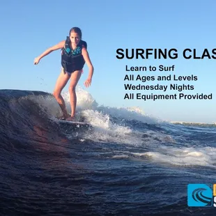 Learn to Surf!  aka wakesurfing, weekly classes at DFW SURF