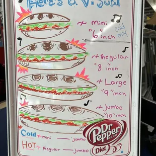 Sandwich size chart