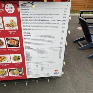 the menu for the restaurant