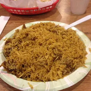 Goat Biryani and garlic naan off the menu